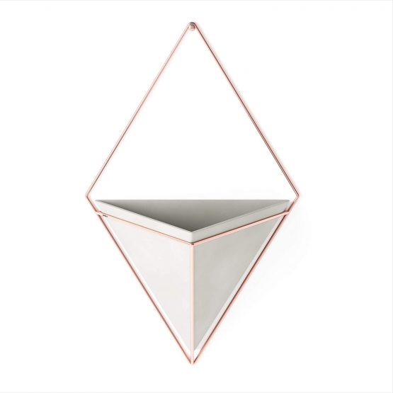 Umbra Trigg Hanging Planter Vase & Geometric Wall Decor Ceramic Container - Great For Succulent Plants, Air Plant, Mini Cactus, Faux Plants and More, Large, Concrete/Copper - Image 2