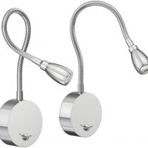 ledscom LED Reading Light/Wall Light Han, Swan Neck, Chrome, Switch, Warm White, 2 Pcs