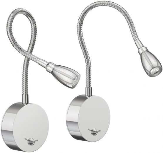 ledscom LED Reading Light/Wall Light Han, Swan Neck, Chrome, Switch, Warm White, 2 Pcs
