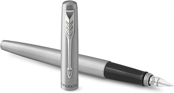 Parker Jotter Duo Gift Set with Ballpoint Pen & Fountain Pen, Stainless Steel with Chrome Trim, Blue Ink Refill & Cartridges, Gift Box - Image 4