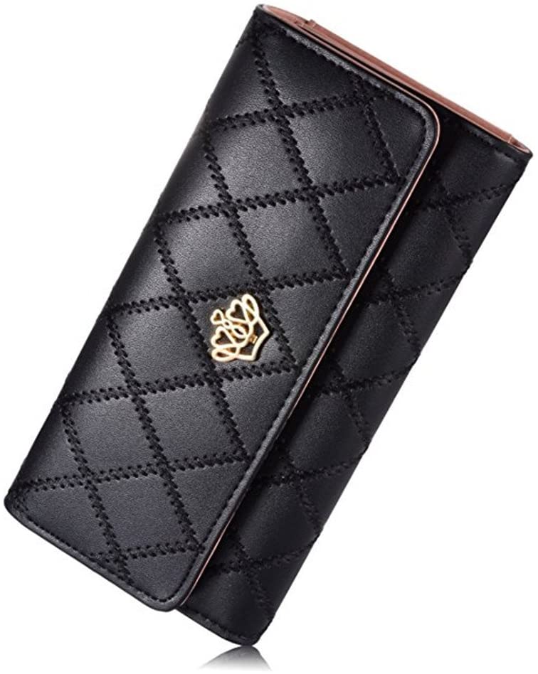 Symphonyw PU Leather Wallet Crown Women Ladies Girls Purse,Long Fashion Crown Female's Handbag Money Bag, Black