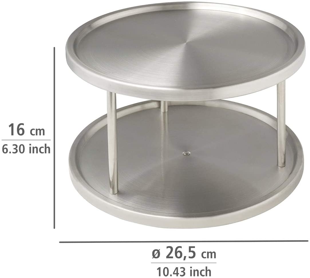 WENKO Cupboard Carousel Duo-2 Rotating Storage Areas, Stainless steel, Silver matt, 26.5 x 26.5 x 15.5 cm - Image 3