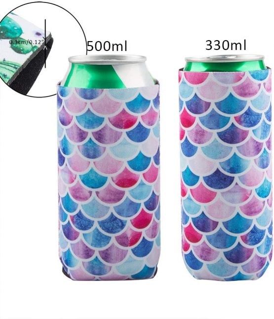 AIFUDA 6 Pcs Slim Can Cooler, Collapsible Neoprene Sleeves Insulator Covers Fits 12oz and 16oz Truly, Beer & Energy Drink Can (Cactus, Trolley, Fish Scales) - Image 3