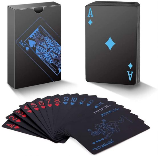 A ANGG Playing Cards ,2 Deck of Cards ,Unique Cool Black Poker Waterproof PVC Plastic Playing Cards , Premium Card Deck Standard Size for Kids & Adults