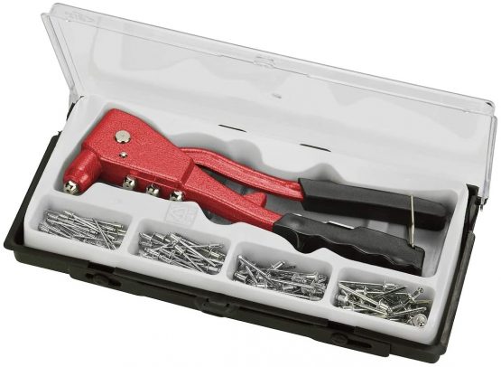 kwb 407190 Blind Set, Pliers incl. 100 Aluminium Rivets, Heavy-Duty Design with Handle Protection