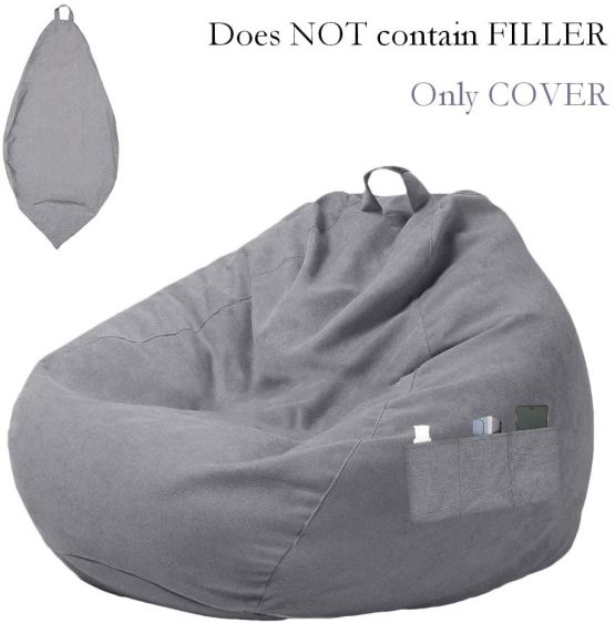 miuline Large Bean Bag Chair Sofa Couch Cover Without Filler Lazy Lounger High Back Bean Bag Chair With Three Side Pockets for Adults and Kids (L:100x120cm, Brown)