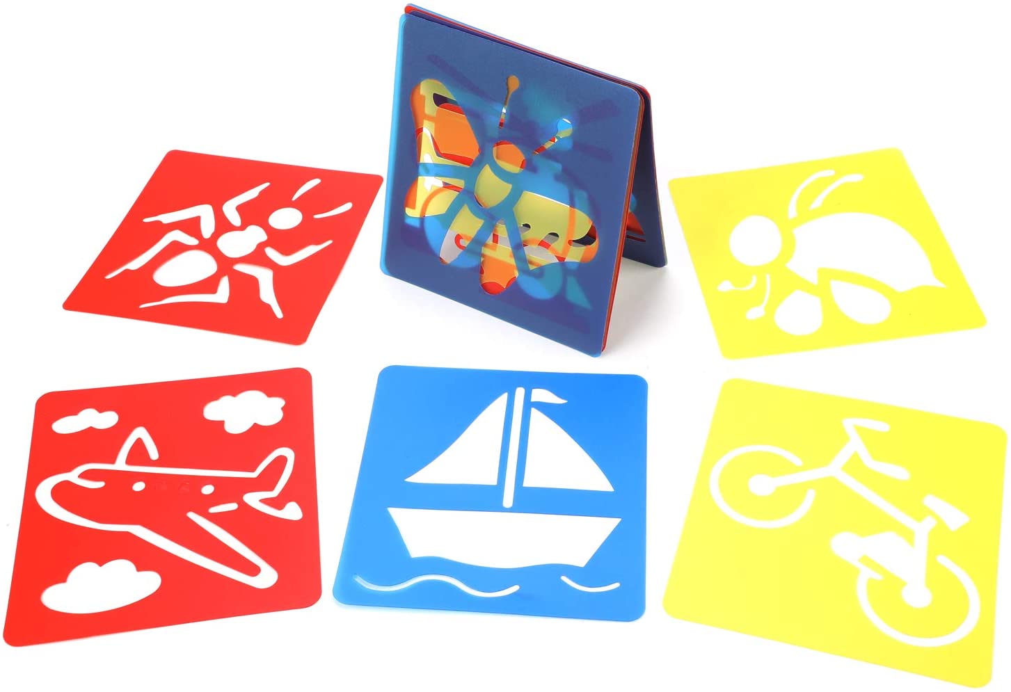 MWOOT 12 Pieces Shapes Stencils Template Set for Kids Children Drawing Craft,Washable Plastic Painting Template with Transport Tool Animals for Painting Learning