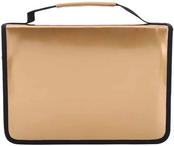 150 Slots PU Leather Fabric Pencil Case Large Capacity Zippered Pen Bag Pouch with Handle Strap Multi-Layer Art Pencils Storage Organizer Stationary Case (Color : Gold) - Image 2