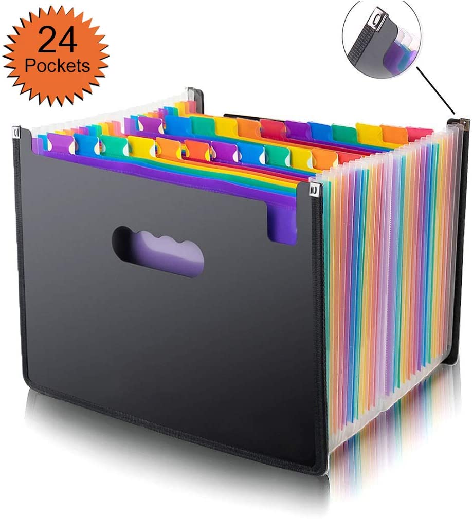 24-Pocket Expandable File Folder – A4 Document Organizer With Color Labels, Waterproof & Portable
