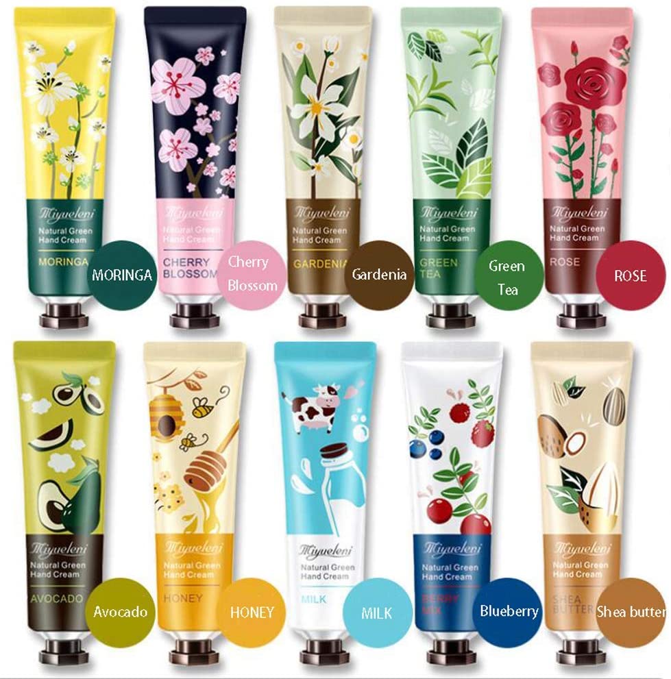 Ownest 10 Pack Plant Fragrance Hand Cream Moisturizing Hand Care Cream Travel Gift Set including Natural Aloe And Vitamin E For Men And Women-30ml