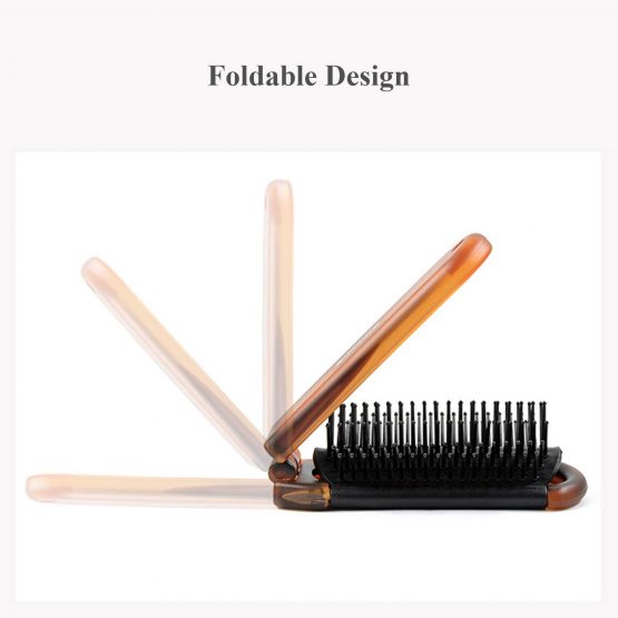 Ancable Folding Hair Brush with Mirror Compact Pocket Size for Travel Car Gym Bag Purse - Image 2