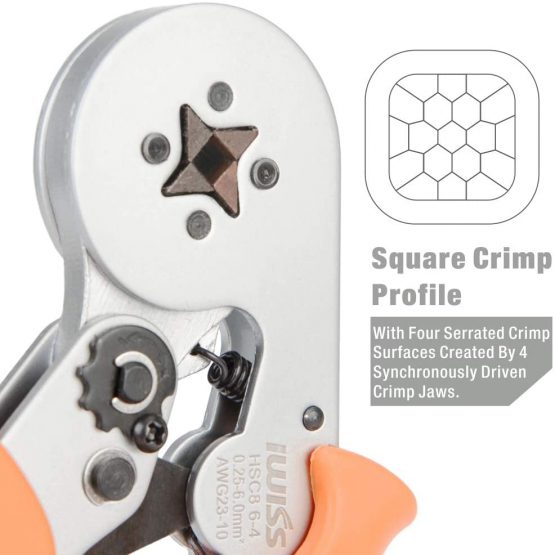 IWISS Bootlace Ferrule Crimping Tools, Used for 0.25-10.0mm² End-Sleeves Cable Ferrules,Self Adjustable Ratcheting Wire Crimper-Square Crimp Type - Image 2