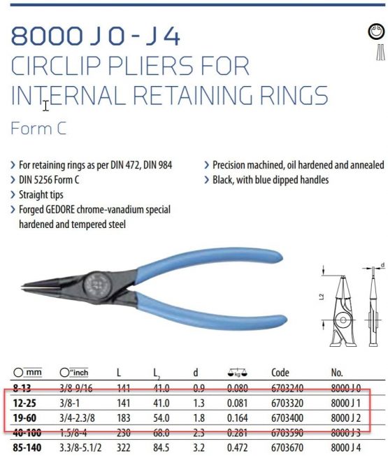 GEDORE Circlip pliers set, 8-pc., Tool set for inner and outer circlips, Straight and 90° angled, 1101-001 - Image 4