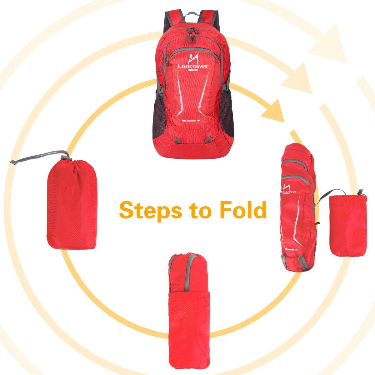 Loocower 45L Ultra Lightweight Foldable Backpack Hiking Daypack Walking Rucksack Water Resistant Packable Camping Mountaineer Outdoor Sport Knapsack for Men Women-Red - Image 3