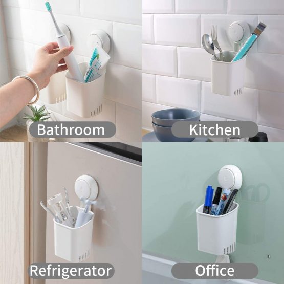 LEVERLOC Toothbrush Holder Suction Cup Toothbrush Organizer No Drilling Waterproof Wall Mounted Electric Toothbrush Holder for Toothpaste Razor Cup for Shower Bathroom Kitchen - Image 4