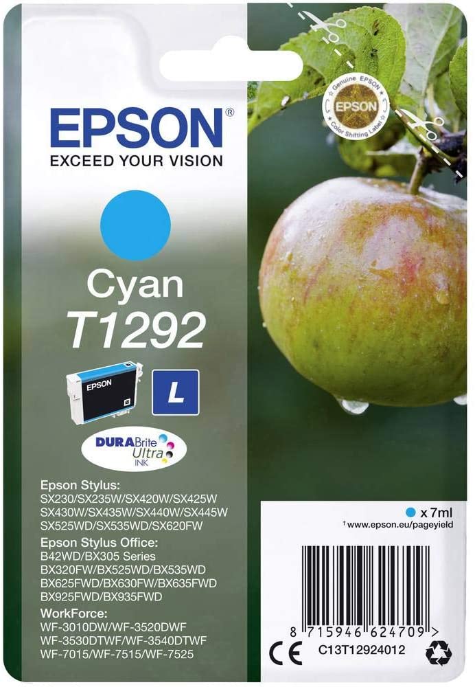 Epson T1292 Cyan Apple Genuine DURABrite Ultra Ink Cartridge, Standard