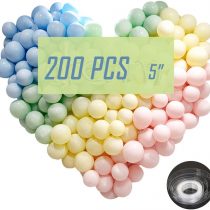 200Pcs Macaron Balloon Garland Arch Kits Party, Premium Quality Balloons, 5 inch Assorted Colour Latex Balloons, Blue Green Red Pink Light Purple Orange Yellow Gray Ballons 5"