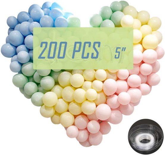 200Pcs Macaron Balloon Garland Arch Kits Party, Premium Quality Balloons, 5 inch Assorted Colour Latex Balloons, Blue Green Red Pink Light Purple Orange Yellow Gray Ballons 5"