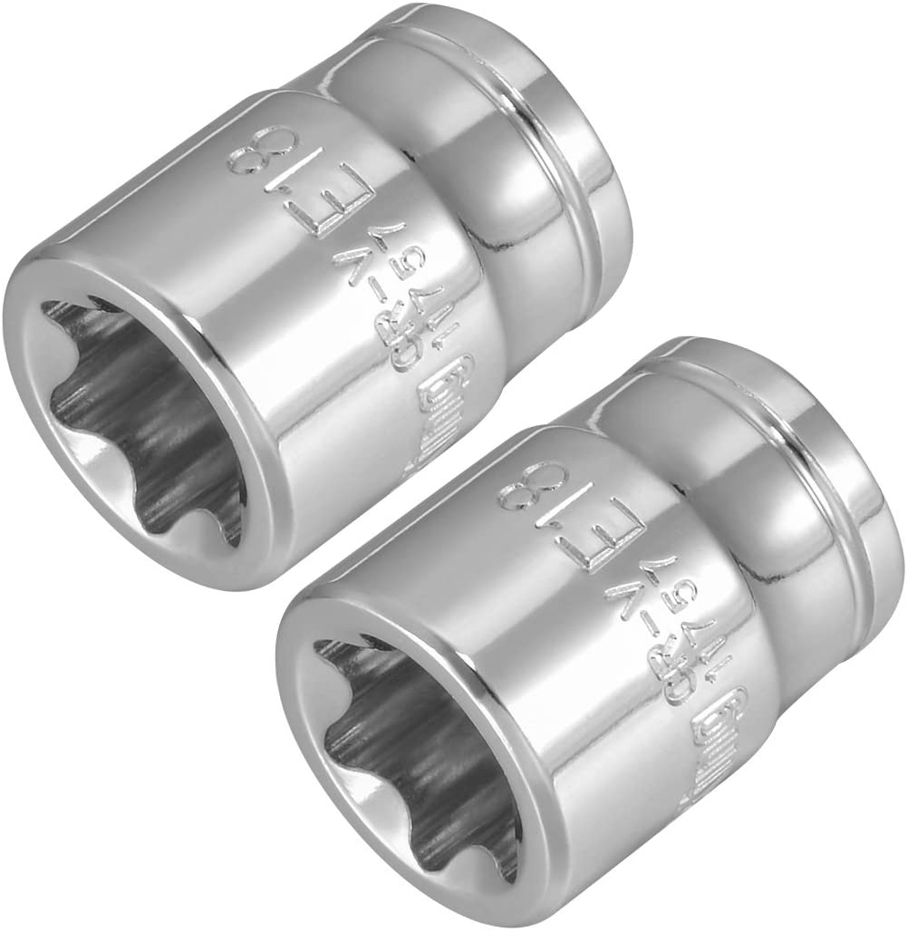 sourcing map 2Pcs 3/8-inch Drive E18 External Torx Shallow Socket, Cr-V Steel (Polishing)