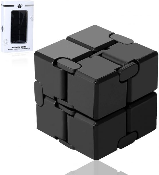 Funxim Infinity Cube Fidget Toy, EDC Fidgeting Game for Kids and Adults, New Version Cool Mini Fidget Finger Toy Best for Stress and Anxiety Relief and Kill Time, Scrub (Black)