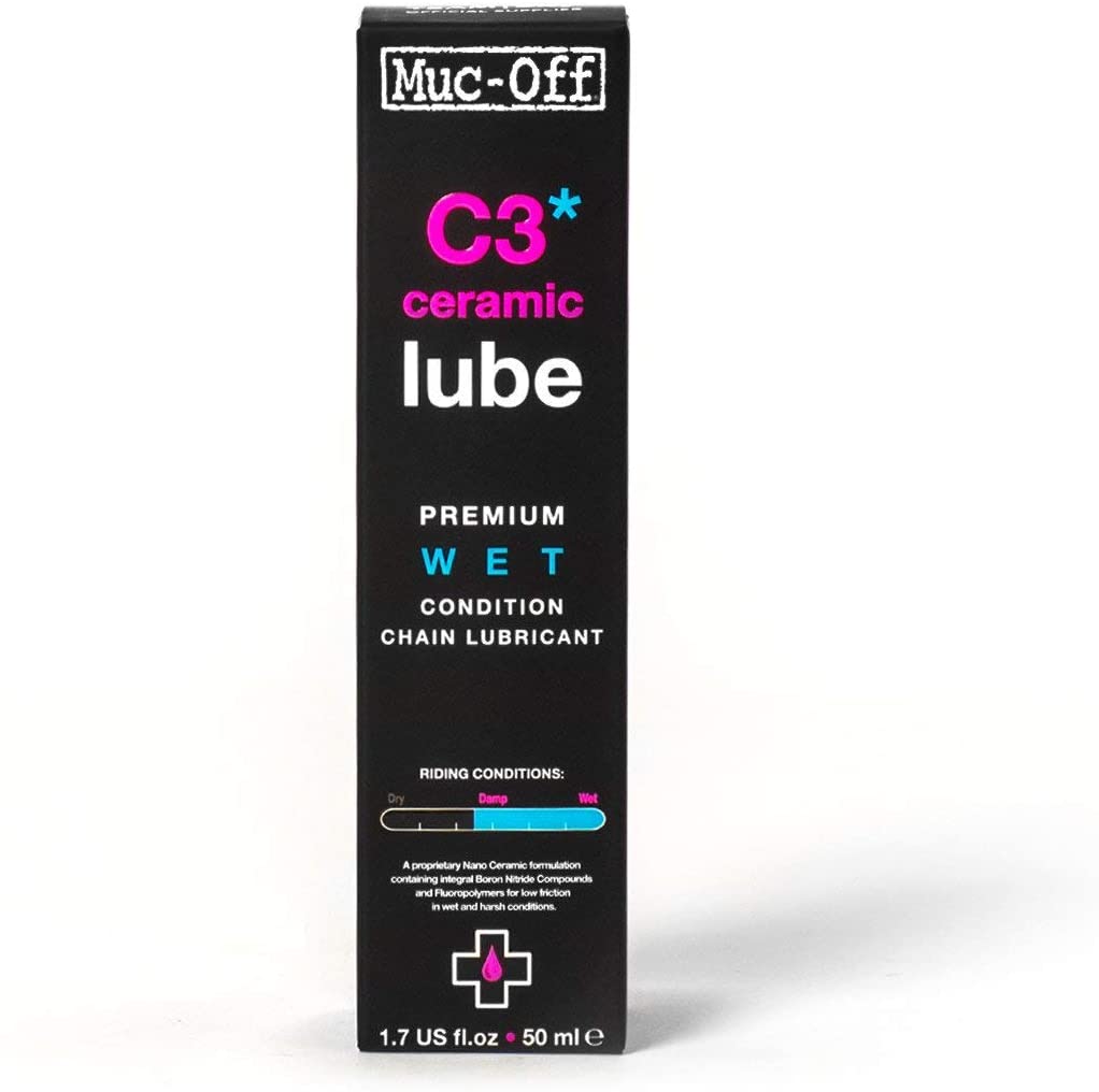 Muc-Off C3 Wet Chain Lube - Ultra Durable Ceramic Bike Chain Oil with UV Dye - Long-Lasting Lubricant for Wet & Muddy Conditions - 50ml