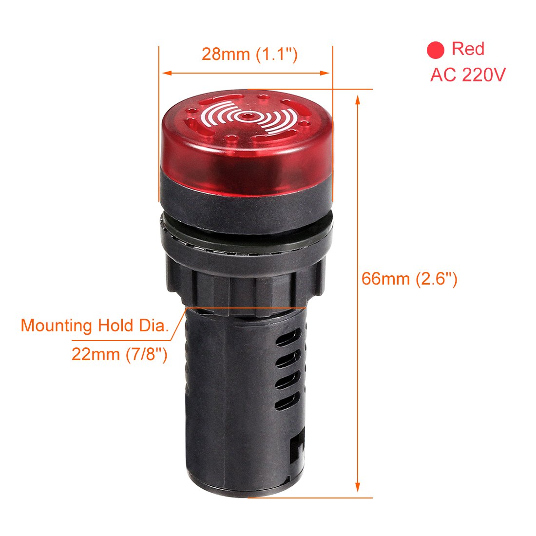 sourcing map Signal Light AC 220V Panel Indicator Flashing Alarm with Buzzer, Red LED, 3Pcs - Image 2