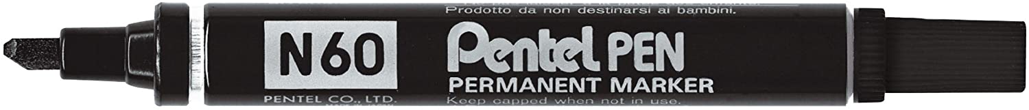 Pentel N60 Permanent Marker Chisel Tip with Aluminium Barrel Waterproof Ink, Black Ink (One Pen)