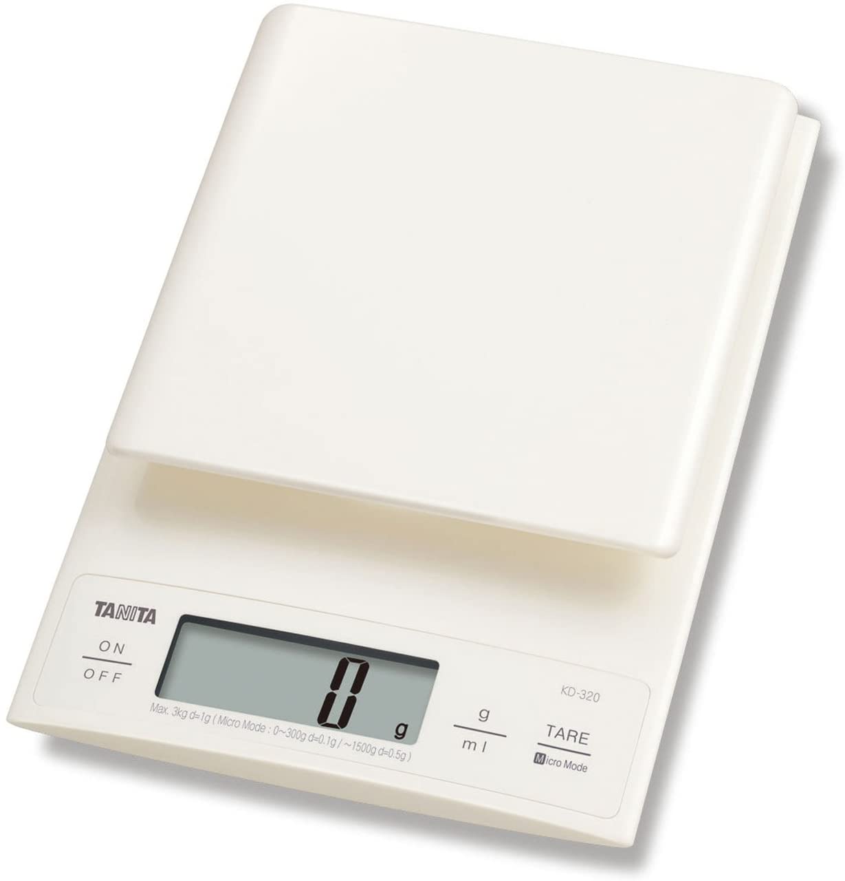 Tanita KD-320 Digital Kitchen Scale Cream, Precision Digital Kitchen Scales 3kg, Stainless Steel Platform