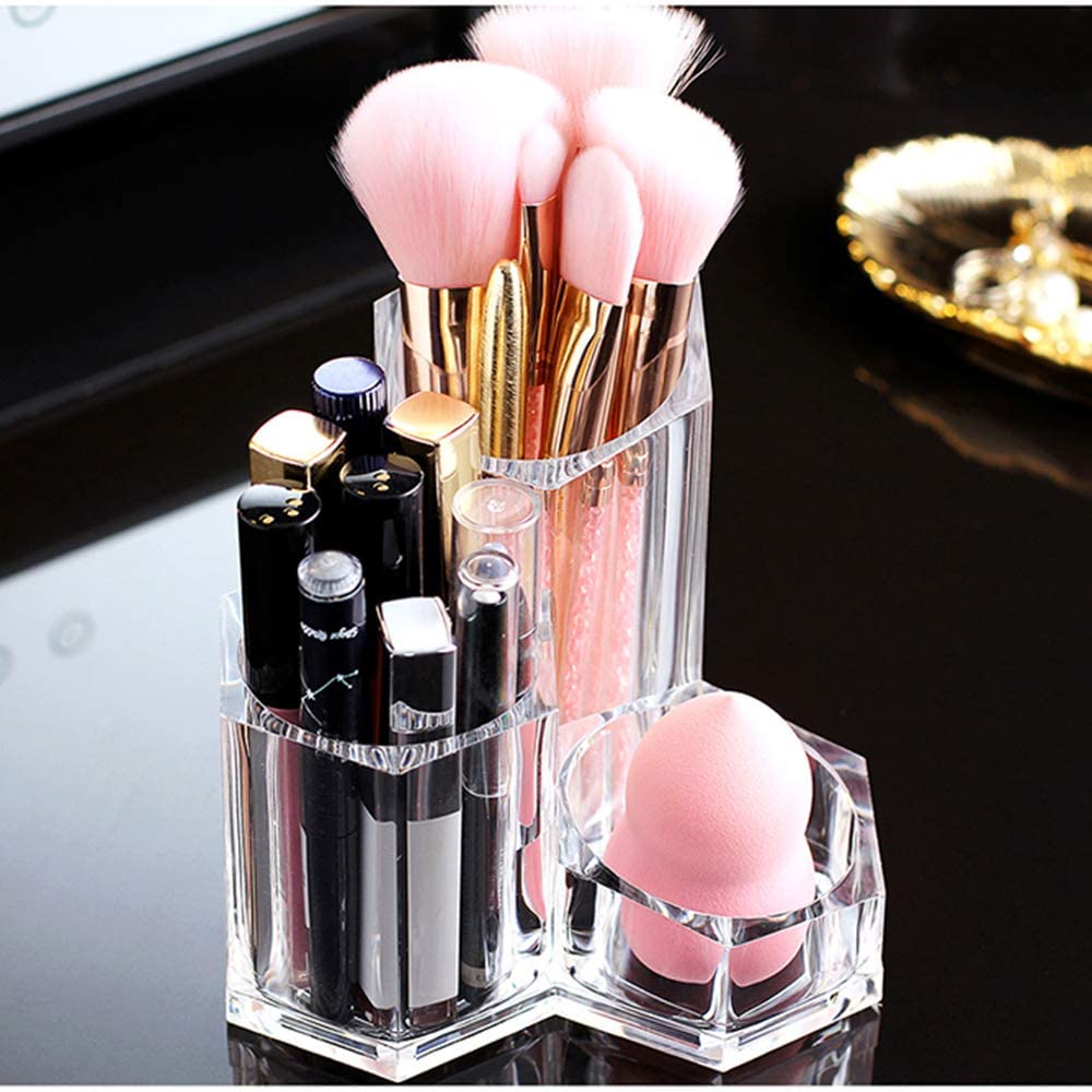 Guolich Makeup Organiser Brush Holder 3 Sections Acrylic Cosmetics Storage Case Stand for Makeup Toothbrushes, Pen