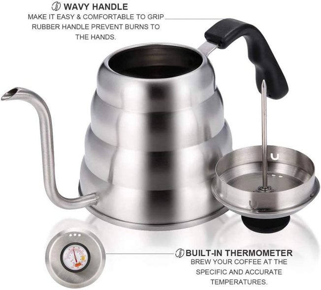 Pour Over Coffee Kettle with Thermometer for Exact Temperature