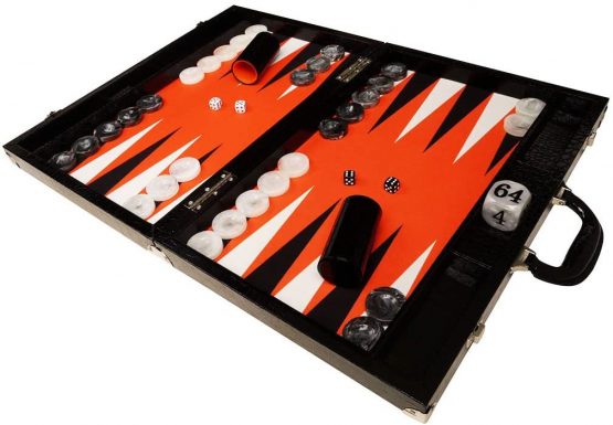 Wycliffe Brothers 21" Tournament Backgammon Set (Black Croco Board with Orange Field) - Gen III - Image 3