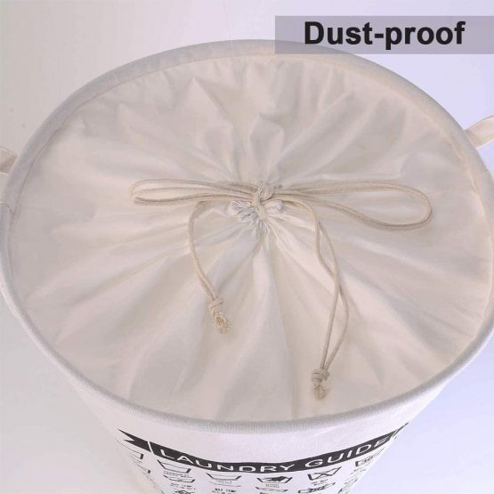 LessMo 2PCS 19.7" Drawstring Laundry Basket Storage Sorter, Collapsible Pop-Up Laundry Hampers, Waterproof Round Cotton Linen (White, Thickened 19.7"/Large) - Image 4
