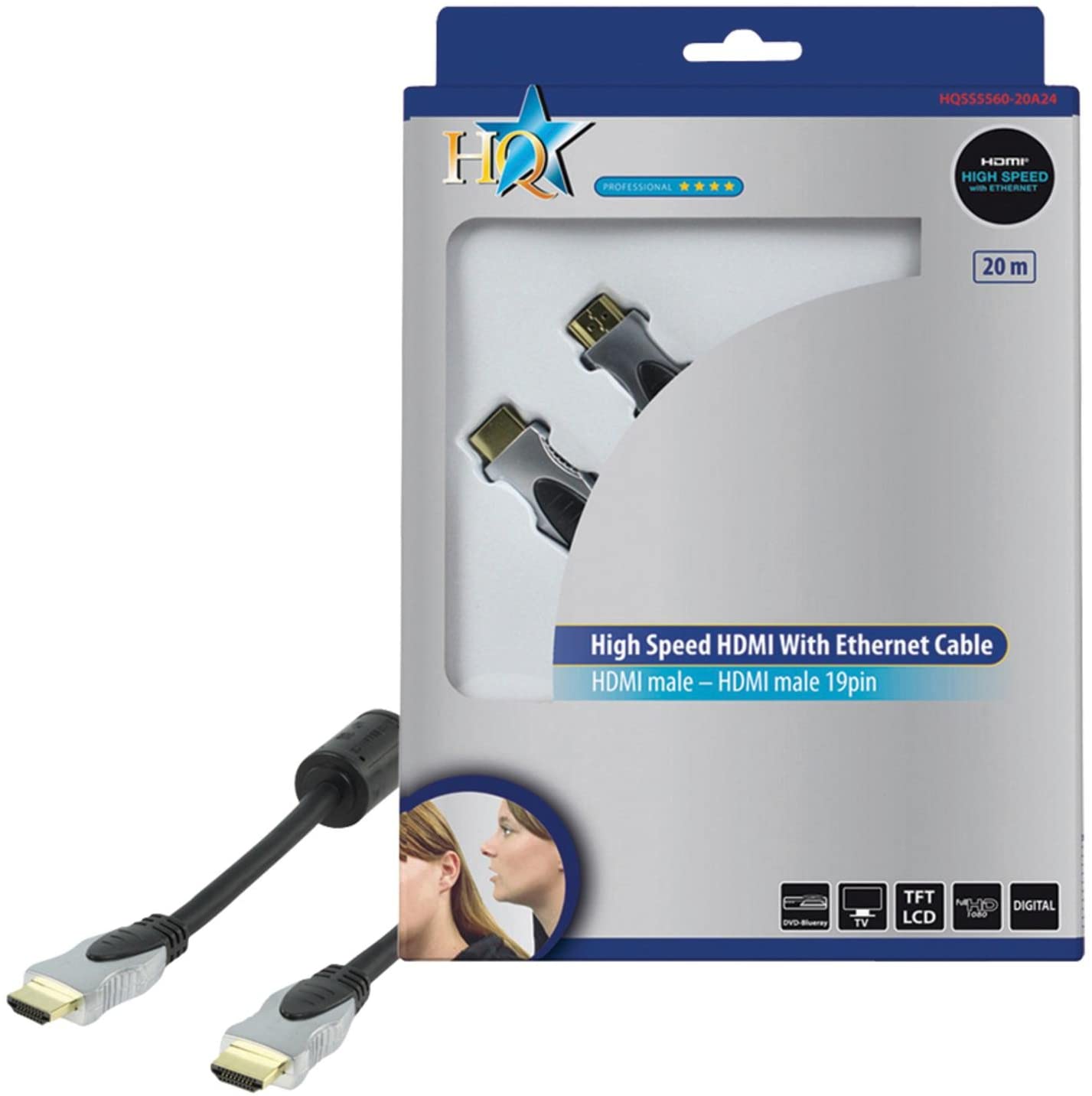 HQ 20m High Speed HDMI Cable with Ethernet, Ideal for Connecting PS3, XBox 360, Blu Ray DVD, Sky HD, DVD Recorders