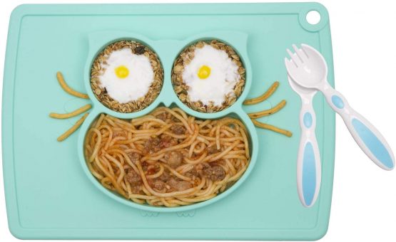 Silicone Divided Toddler Plates - Portable Non Slip Suction Plates for Children Babies and Kids BPA Free FDA Approved Baby Dinner Plate with Spoon Fork