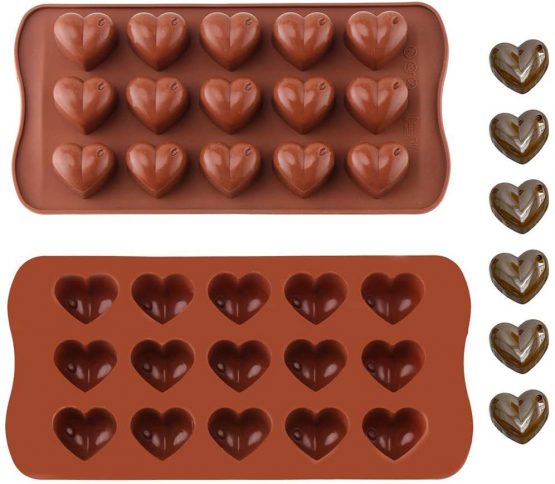 Deolven Silicone Chocolate Moulds,2 Pack Heart Shaped Candy Mould Silicone Molds for Wax Melt Non Stick Chocolate Bar Moulds for Valentine's Day Christmas Party