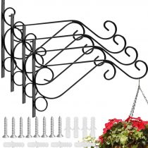 EMAGEREN 4 Pack Wall Hanging Brackets Hooks Metal Wall Hooks Heavy Duty Plant Hooks Retro Outdoor Indoor Garden Hook with Screws for Garden Basket Lantern Lawn Light Flower Pots, 25x20CM (Black)