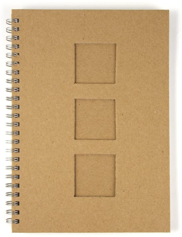 Rayher Notebook with Cut-Out Mount, HF, 3 Squares, DIN A5, 60 Sheets, 100 g/m², 8160700, Kraft, DIN A5 mit Passepartout