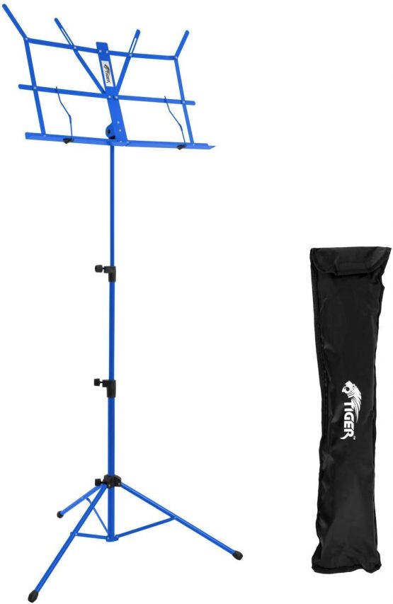 Tiger Easy Folding Sheet Music Stand with Bag - Portable Folding Music Stand in Blue
