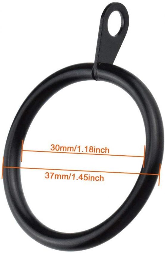 iPEAK 36 Pack Curtain Rings, Metal Curtain Rings Hanging Hooks For Curtain Rods Pole, 30 mm Internal Diameter (Black) - Image 2
