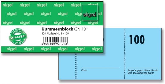 SIGEL GN101 Number Keypad 100 Bons (No.1-100, 10.5 x 5 cm)