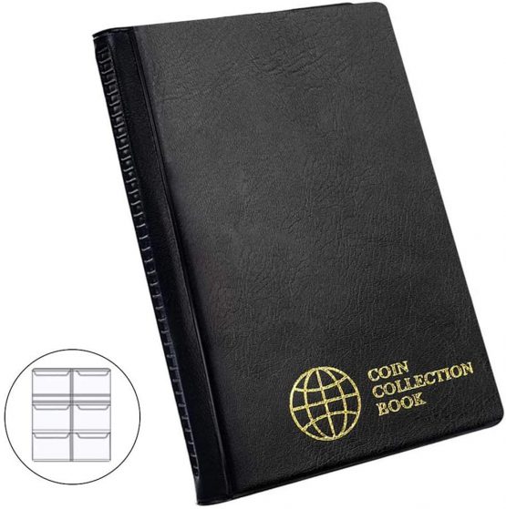 Coin Collection Album 60 Pockets - 4.5x4.5cm/1.8x1.8 inch Coin Holder Book Coin Storage Album Money Penny Pocket for Collectors Black CS0106BK
