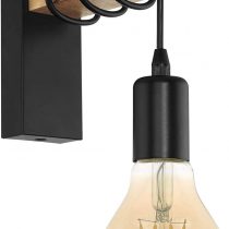 EGLO TOWNSHEND wall light, 1-flame vintage wall light with an industrial design, retro light made of steel and wood, Colour: Black, brown, Socket: E27