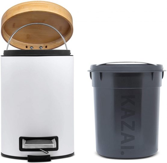 Kazai. 3L Designer Bathroom Bin | Superior Bamboo | Soft Closing | Anti-Finger | White - Image 2