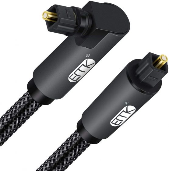 2M Optical Cable, EMK 90 Degree Swivel Adjustable TOSLINK Optical Audio Cable for Blu-Ray Player, Soundbar, HDTV, PS3/PS4, Xbox and More (2M, Black)