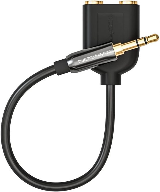 deleyCON Stereo Audio Jack Adapter - 2x 3.5mm Jack Female to 1x 3.5mm Jack Male - Black - Image 3