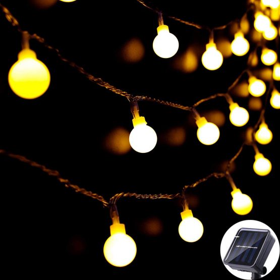 Solar String Lights Outdoor 60 LED, 8M/27Ft Solar Fairy Lights, 8 Modes Waterproof Solar Powered Globe Lights, Garden Lighting for Home, Yard, Party, Festival, Christmas, Decoration (Warm White)