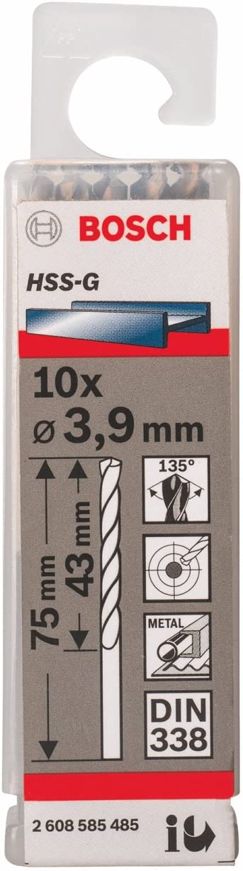 Bosch 10x PRO Metal HSS-G Twist Drill Bit Standard Length (for Non-ferrous metals, Steel, diameter 3,90 mm