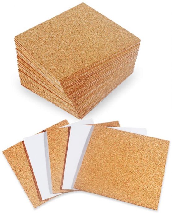 30 Pack Self-Adhesive Cork Squares 4” x 4” Cork Tiles Cok Bcking Sheets