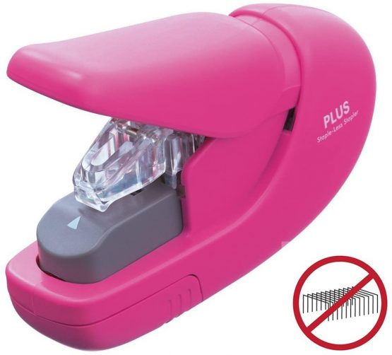 PLUS Japan, Staple-Free Stapler Pink, 5 sheet capacity, 1 piece pack (1 x 1 stapler)