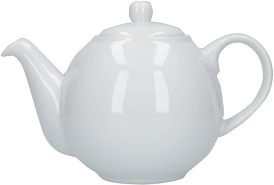 London Pottery 32110 Globe Teapot with Strainer, Ceramic, White, 4 Cup Capacity (900 ml)